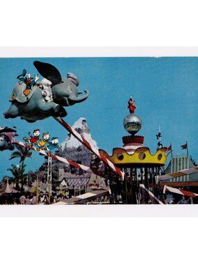 Disneyland Dumbo Ride Postcard D-13 Vintage Fantasyland Donald Duck Disney